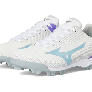 Mizuno Kids White Cleats with Light Blue and Purple Accents